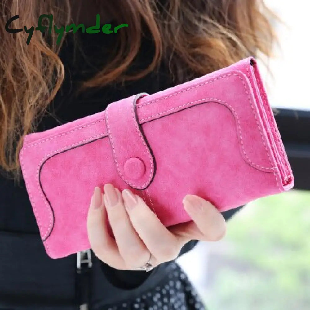 Cyflymder Many Departments Faux Suede Long Wallet Women Matte Leather Lady Purse High Quality