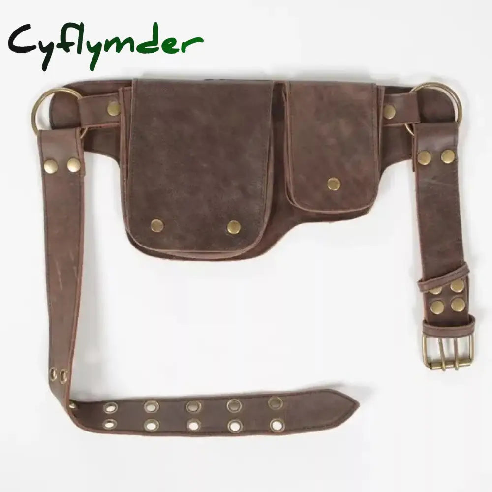 Cyflymder Medieval Adjustable Pu Leather Utility Belt Pocket Women Vintage Hip Bag Waist Pack