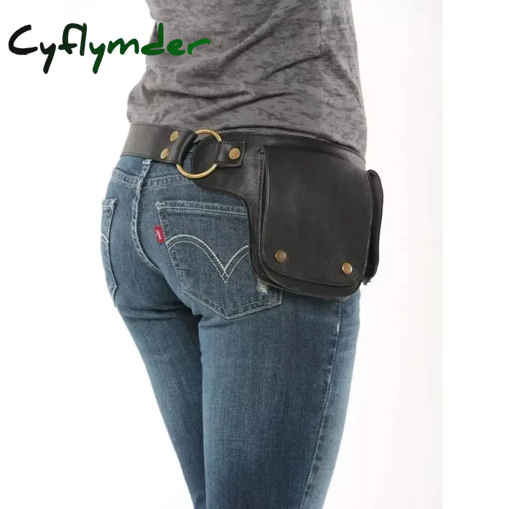 Cyflymder Medieval Adjustable Pu Leather Utility Belt Pocket Women Vintage Hip Bag Waist Pack