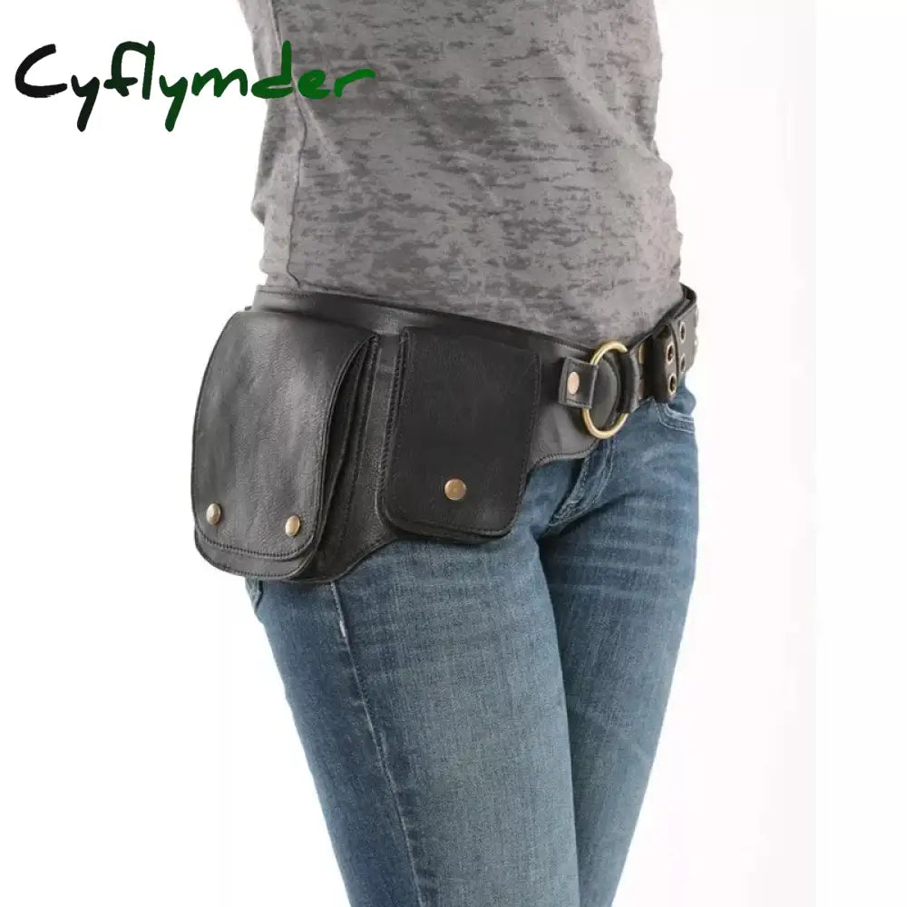 Cyflymder Medieval Adjustable Pu Leather Utility Belt Pocket Women Vintage Hip Bag Waist Pack