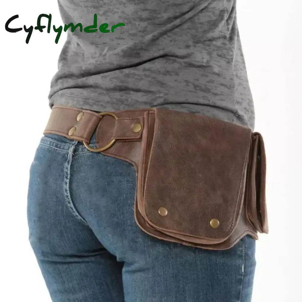 Medieval Adjustable PU Leather Utility Belt Pocket Women Vintage Hip Bag Waist Pack Viking Warrior Larp Cosplay Accessory Wallet