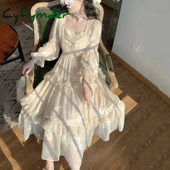 Cyflymder Medieval Romantic French Court Style Dress Womens Spring Flare Sleeve High Waist Elegant
