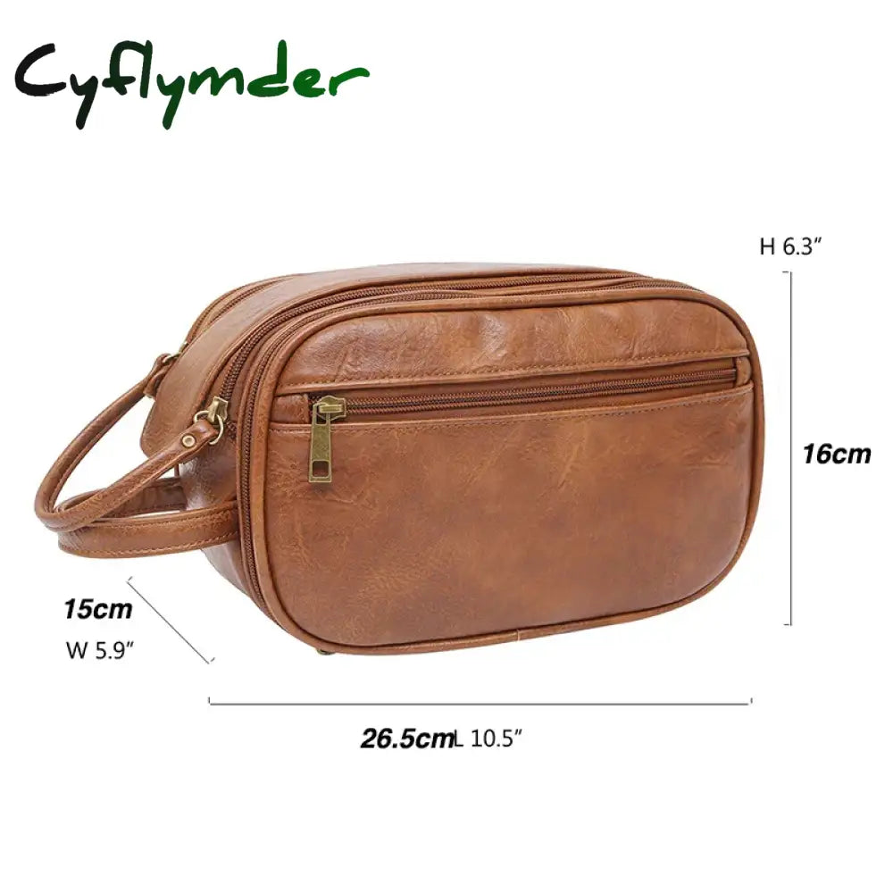 Cyflymder Men Business Travel Wash Toiletry Bag Waterproof Pu Leather Bathroom Shaving Tools