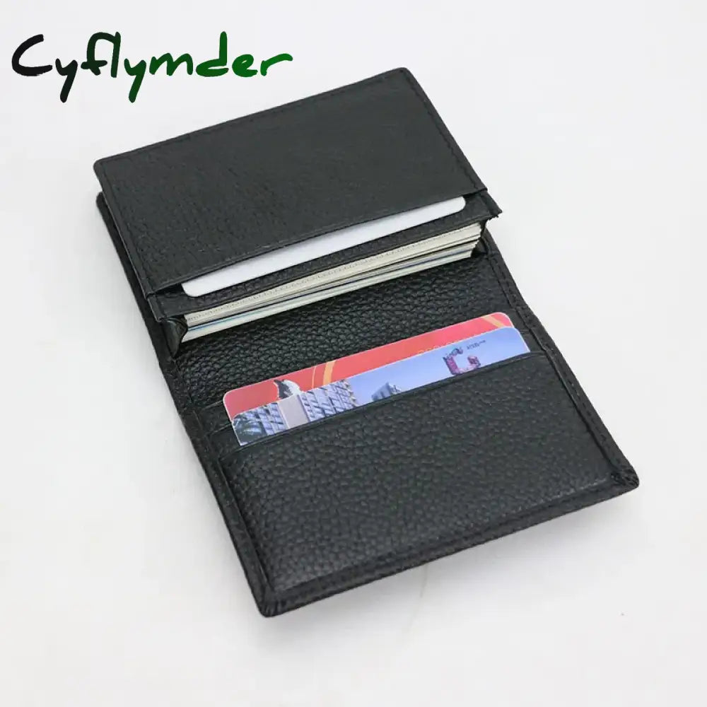 Cyflymder Men Cow Genuine Leather Business Card Holder Women Bifold Credit Case Fashion Coin Purse