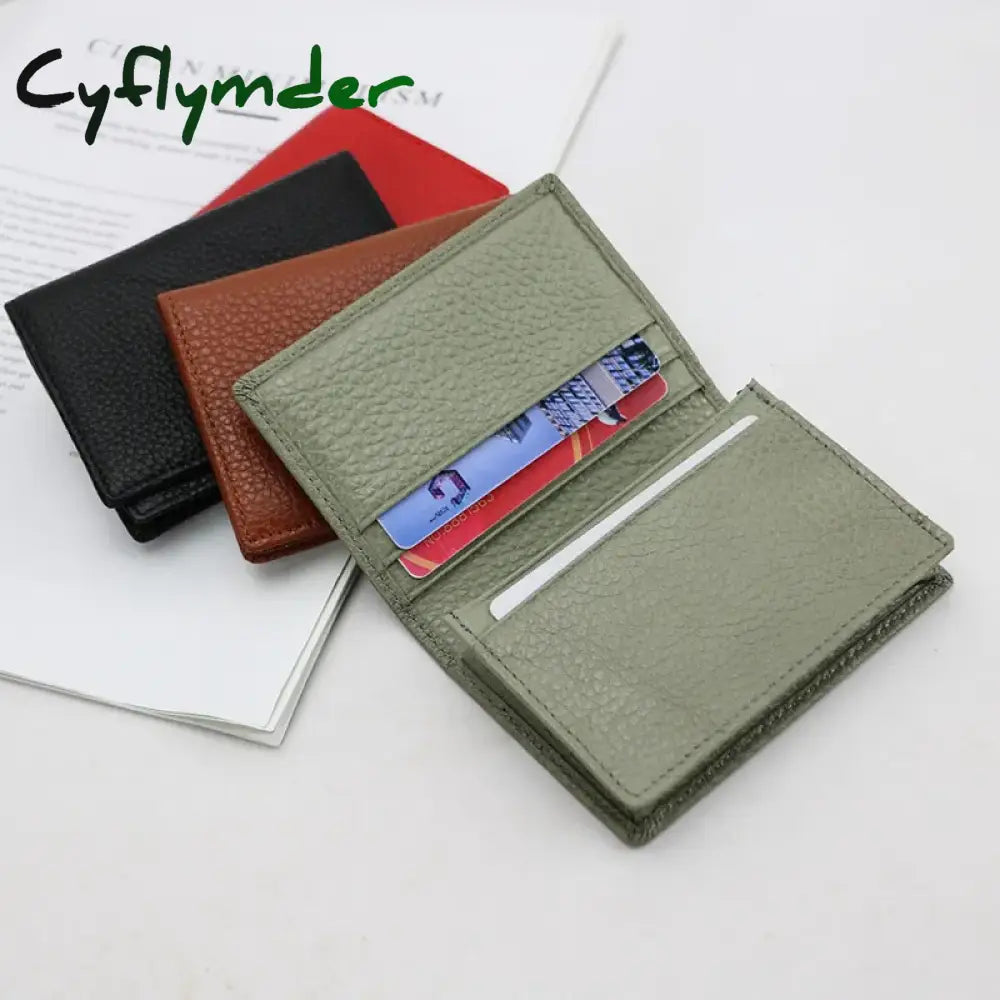 Men Cow Genuine Leather Business Card Holder Women Bifold Leather Credit Card Case Fashion Coin Purse