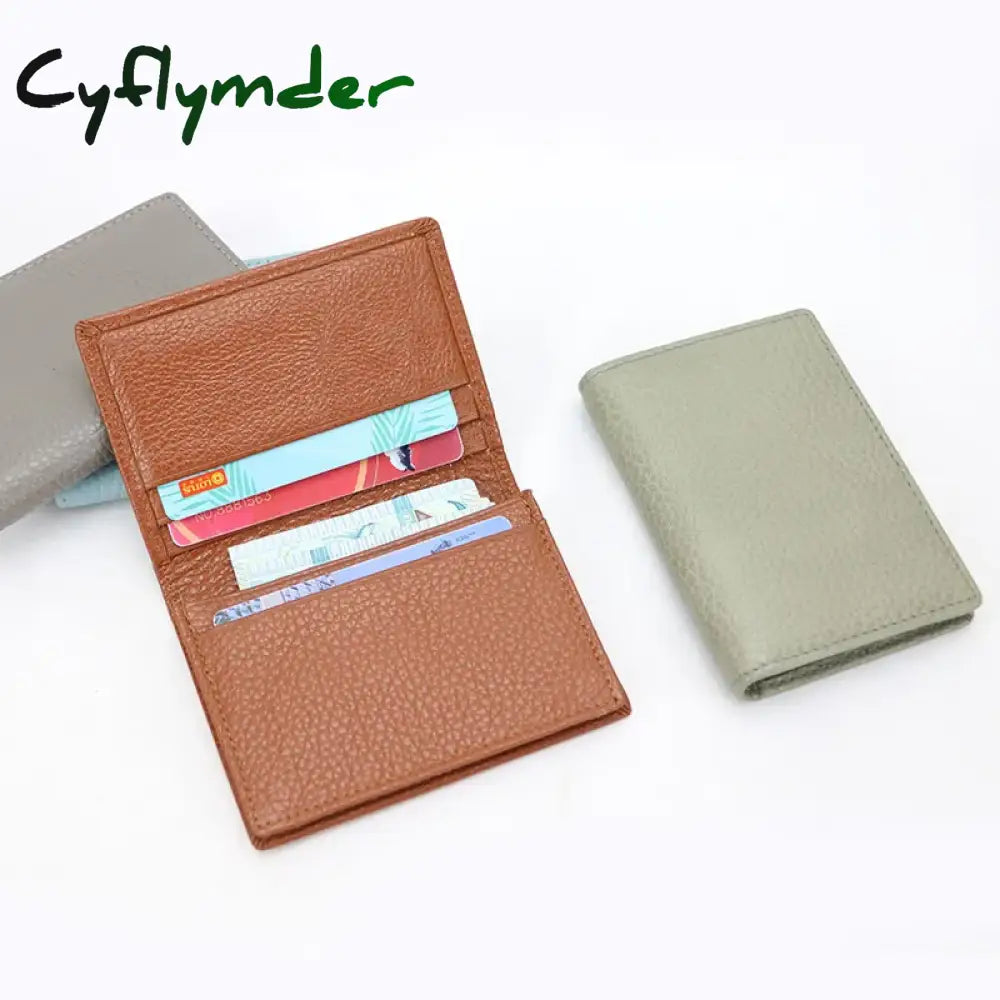 Cyflymder Men Cow Genuine Leather Business Card Holder Women Bifold Credit Case Fashion Coin Purse