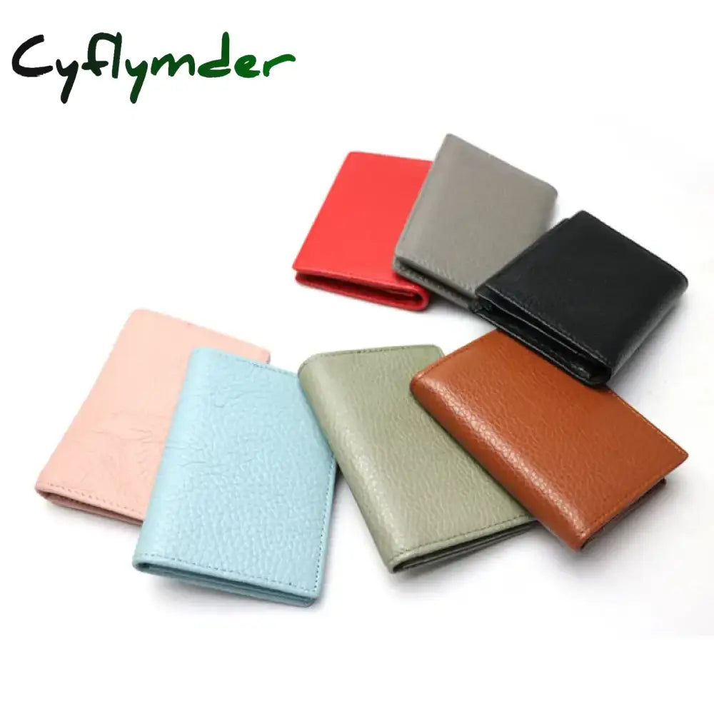 Cyflymder Men Cow Genuine Leather Business Card Holder Women Bifold Credit Case Fashion Coin Purse