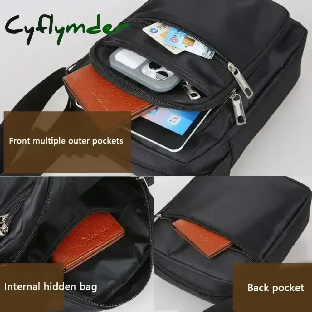 Cyflymder Men Nylon Shoulder Bag Messenger Bag Casual Waterproof Nylon Zipper Pocket Handbag Fashion Tote Travel Male