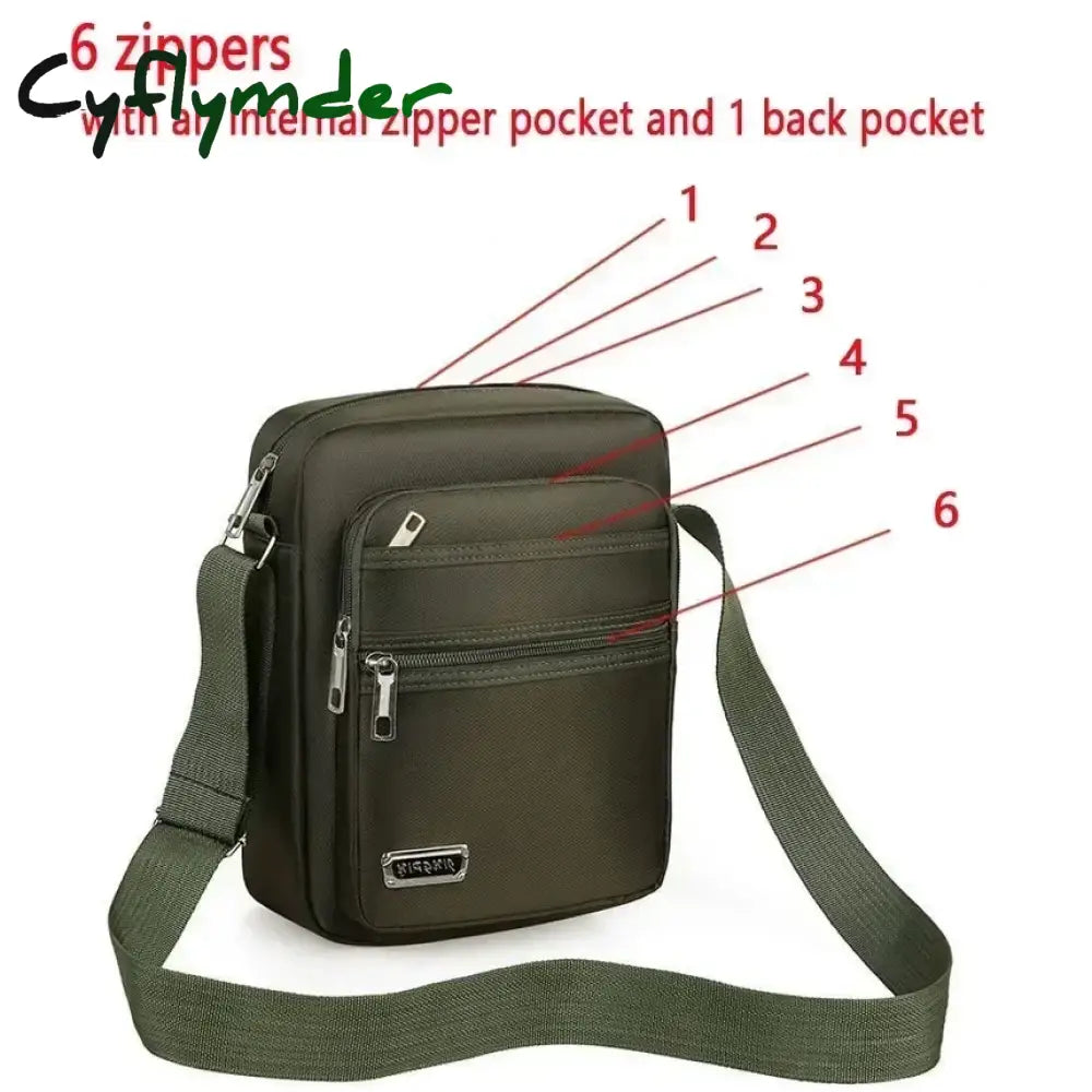 Cyflymder Men Nylon Shoulder Bag Messenger Bag Casual Waterproof Nylon Zipper Pocket Handbag Fashion Tote Travel Male