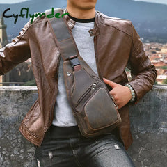 Cyflymder Men Original Crazy Horse Leather Casual Triangle Crossbody Chest Sling Bag Design Travel