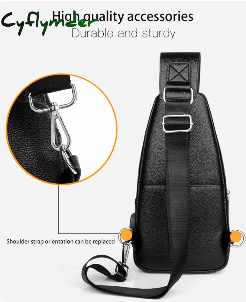 Cyflymder Men Shoulder Bag Theftproof Lock Messenger Bags Pu Leather Chest Crossbody Male Charging