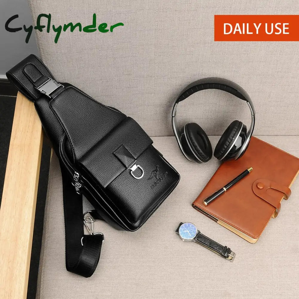 Cyflymder Men Shoulder Bag Theftproof Lock Messenger Bags Pu Leather Chest Crossbody Male Charging