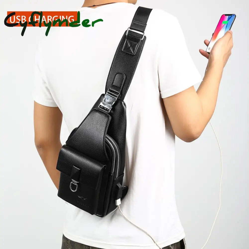 Cyflymder Men Shoulder Bag Theftproof Lock Messenger Bags Pu Leather Chest Crossbody Male Charging