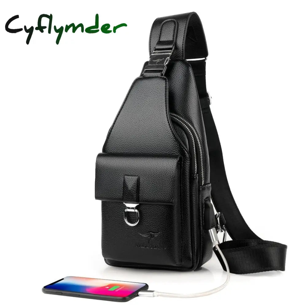 Cyflymder Men Shoulder Bag Theftproof Lock Messenger Bags Pu Leather Chest Crossbody Male Charging