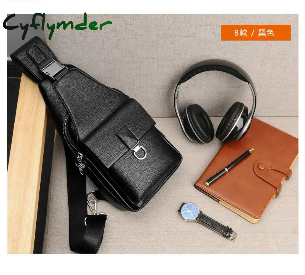 Cyflymder Men Shoulder Bag Theftproof Lock Messenger Bags Pu Leather Chest Crossbody Male Charging