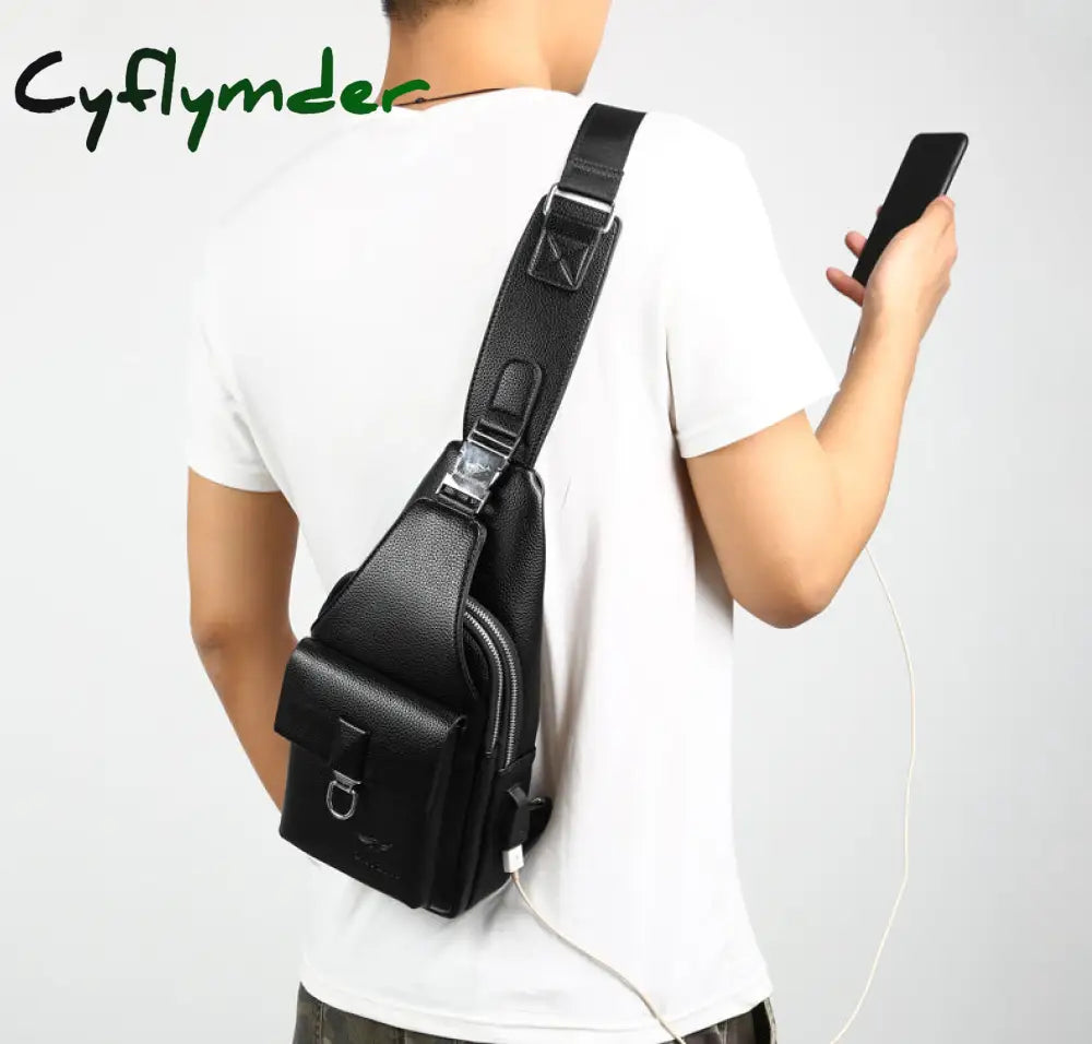 Cyflymder Men Shoulder Bag Theftproof Lock Messenger Bags Pu Leather Chest Crossbody Male Charging