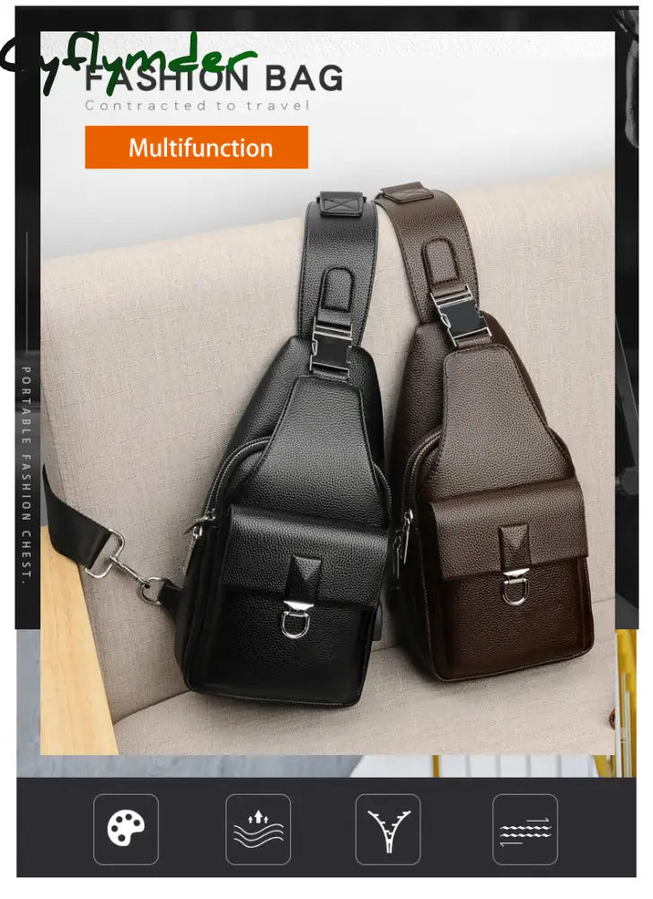 Cyflymder Men Shoulder Bag Theftproof Lock Messenger Bags Pu Leather Chest Crossbody Male Charging