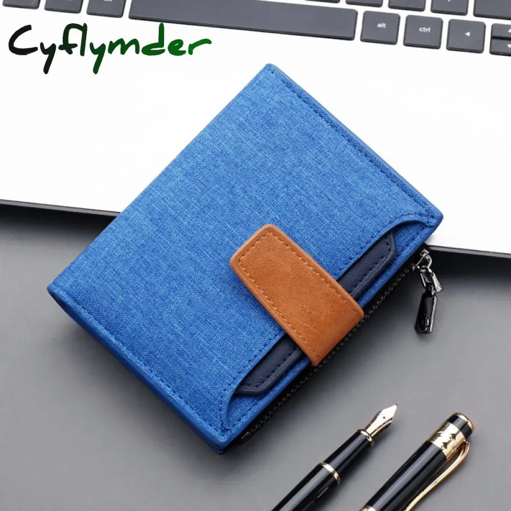 Cyflymder Men Wallet Canvas And Pu Leather Gray/Blue/Black Short Male Purse Hasp/Zipper Credit Card