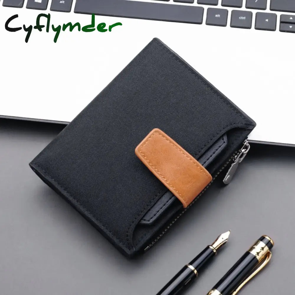 Cyflymder Men Wallet Canvas And Pu Leather Gray/Blue/Black Short Male Purse Hasp/Zipper Credit Card