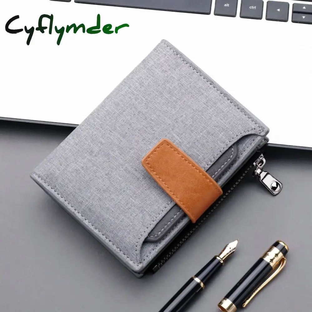 Cyflymder Men Wallet Canvas And Pu Leather Gray/Blue/Black Short Male Purse Hasp/Zipper Credit Card