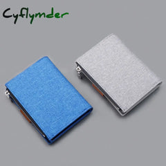 Cyflymder Men Wallet Canvas And Pu Leather Gray/Blue/Black Short Male Purse Hasp/Zipper Credit Card