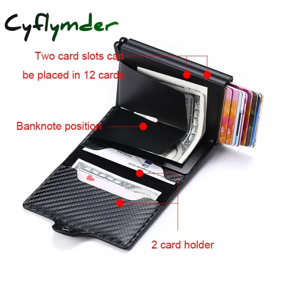 Cyflymder Men Wallets Luxury Brand Carbon Fiber Anti Rfid Credit Card Holder Mens Double Cardholder