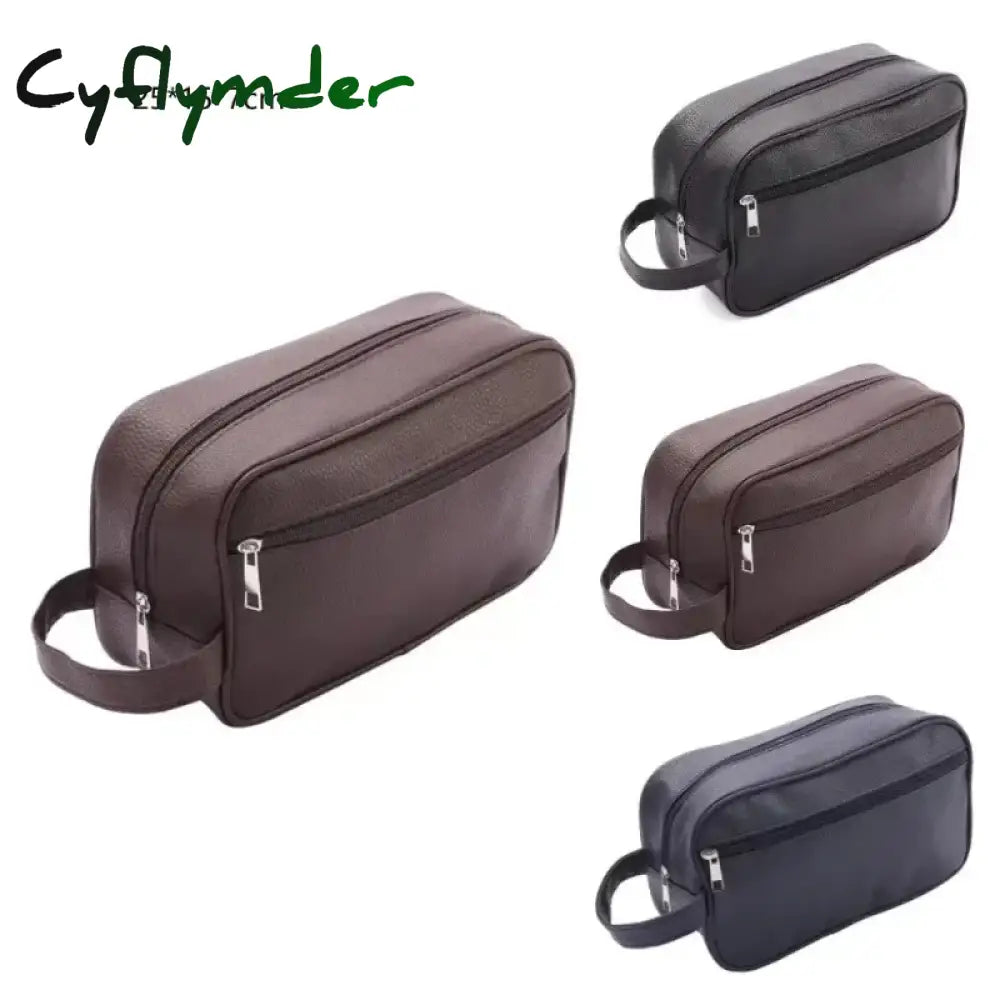 Cyflymder Men Waterproof Travel Toiletries Storage Bag PVC Lychee Pattern Cosmetic Bag Portable Makeup Organiser Male