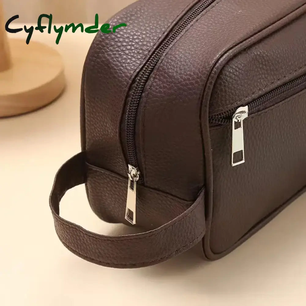 Cyflymder Men Waterproof Travel Toiletries Storage Bag PVC Lychee Pattern Cosmetic Bag Portable Makeup Organiser Male