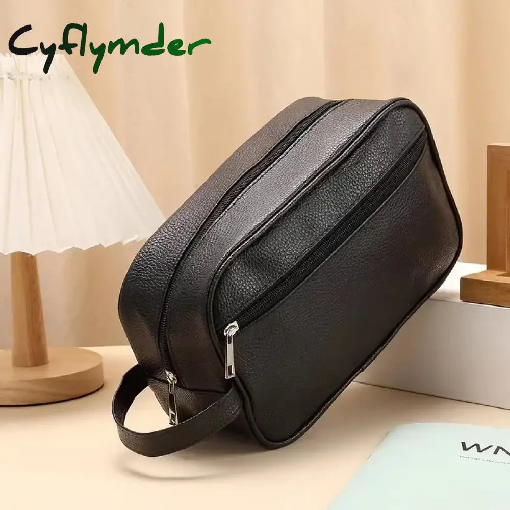 Cyflymder Men Waterproof Travel Toiletries Storage Bag PVC Lychee Pattern Cosmetic Bag Portable Makeup Organiser Male