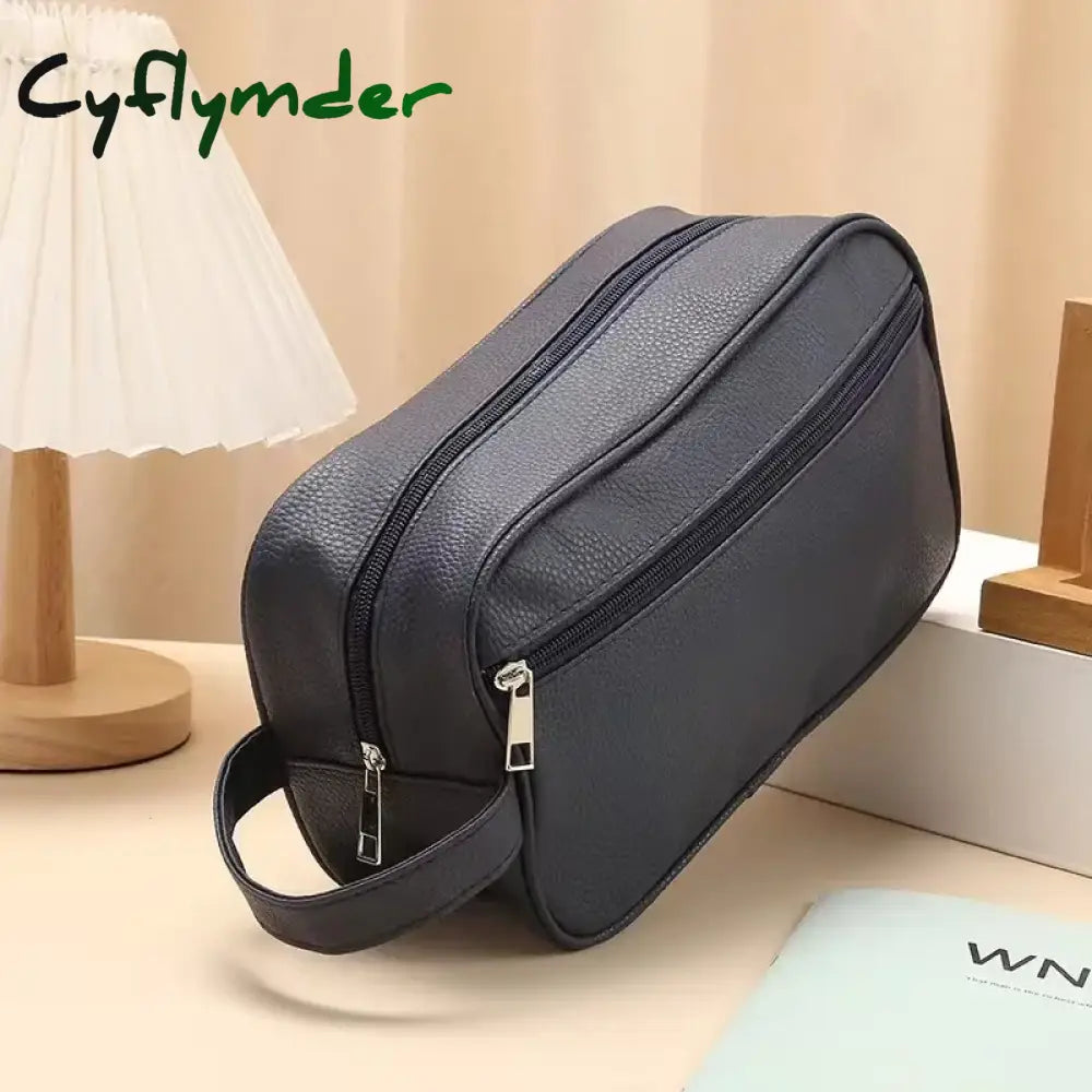 Cyflymder Men Waterproof Travel Toiletries Storage Bag PVC Lychee Pattern Cosmetic Bag Portable Makeup Organiser Male