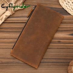 Cyflymder Men Women’s Genuiner Leather Wallet Single Zipper Long Purse Slim Coins Card Cash