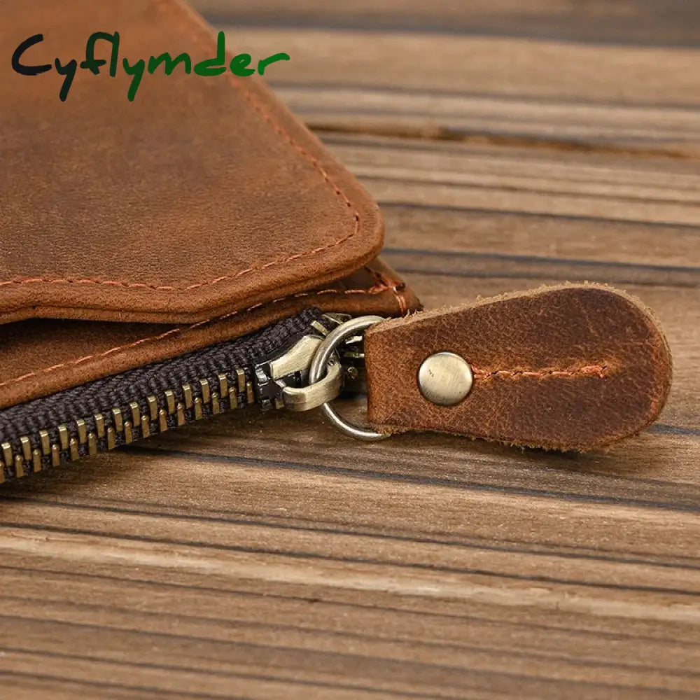 Cyflymder Men Women’s Genuiner Leather Wallet Single Zipper Long Purse Slim Coins Card Cash