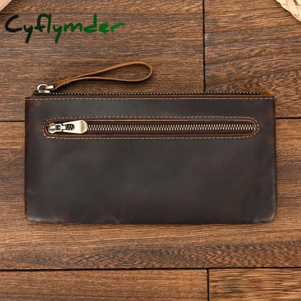 Cyflymder Men Women’s Leather Purse Cellphone Pouch Iphone Bag Single Zipper Long Purse Slim Wallet for Coins Man Woman