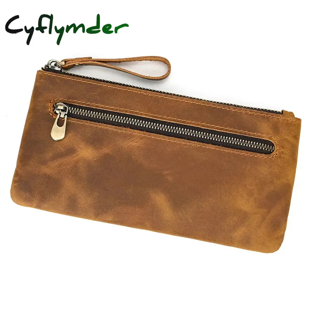 Cyflymder Men Women’s Leather Purse Cellphone Pouch Iphone Bag Single Zipper Long Purse Slim Wallet for Coins Man Woman