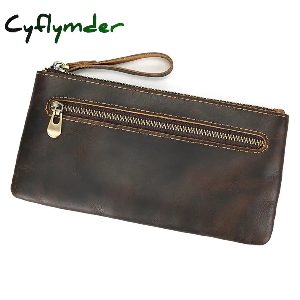Cyflymder Men Women’s Leather Purse Cellphone Pouch Iphone Bag Single Zipper Long Purse Slim Wallet for Coins Man Woman