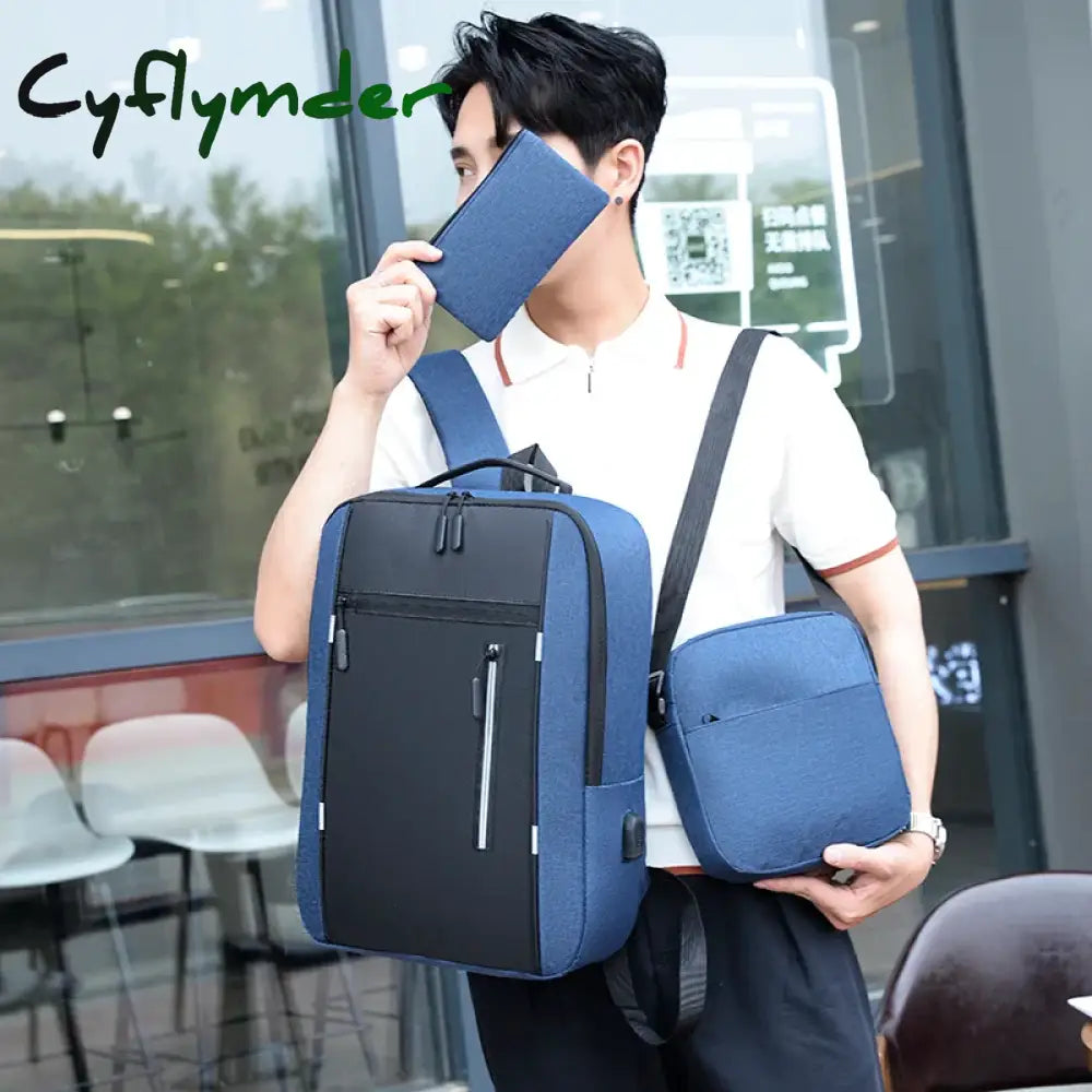 Cyflymder Men’s 3Pcs Backpack New Multifunctional Bag Large Capacity Usb Charging For 15.6 Inch