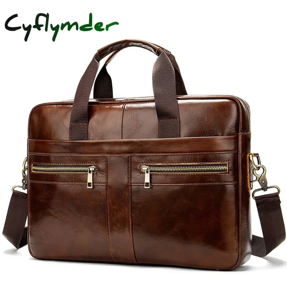 Cyflymder Men’s Bag Genuine Leather Men Briefcase For Laptop 14 Messenger Business Portfolio
