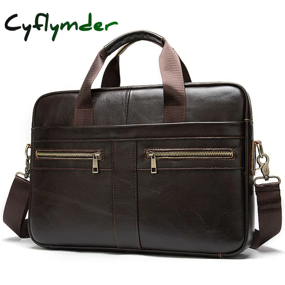 Cyflymder Men’s Bag Genuine Leather Men Briefcase For Laptop 14 Messenger Business Portfolio