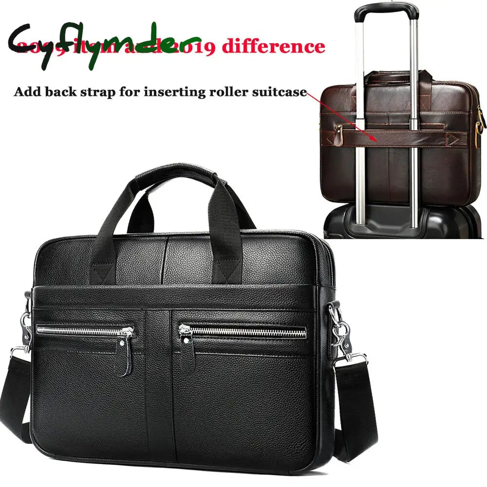 Cyflymder Men’s Bag Genuine Leather Men Briefcase For Laptop 14 Messenger Business Portfolio