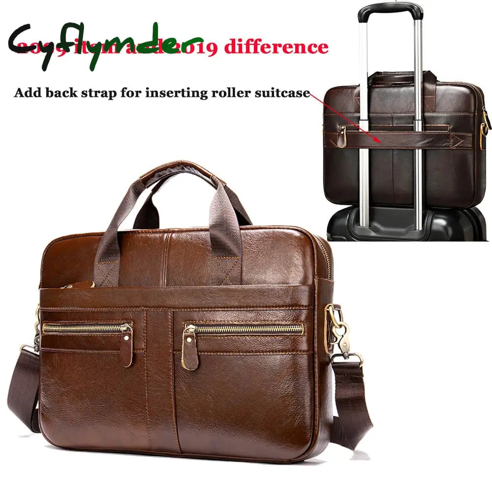 Cyflymder Men’s Bag Genuine Leather Men Briefcase For Laptop 14 Messenger Business Portfolio