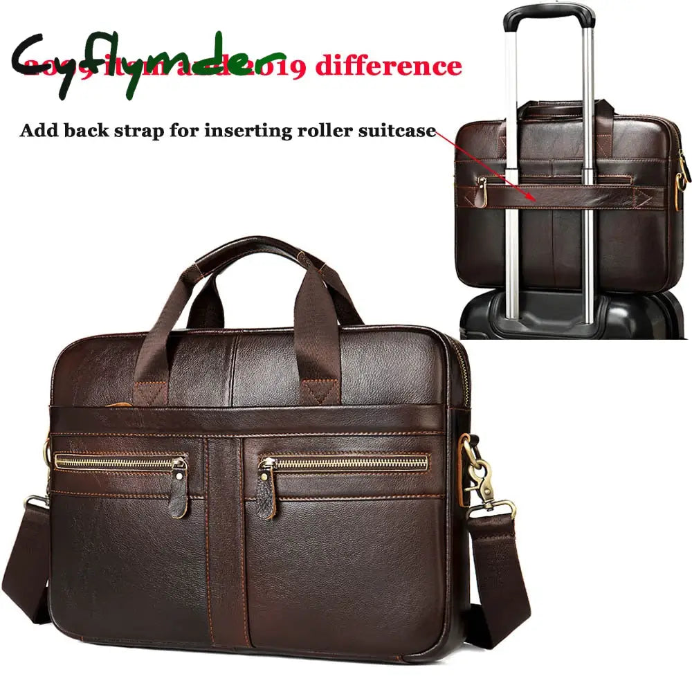 Cyflymder Men’s Bag Genuine Leather Men Briefcase For Laptop 14 Messenger Business Portfolio