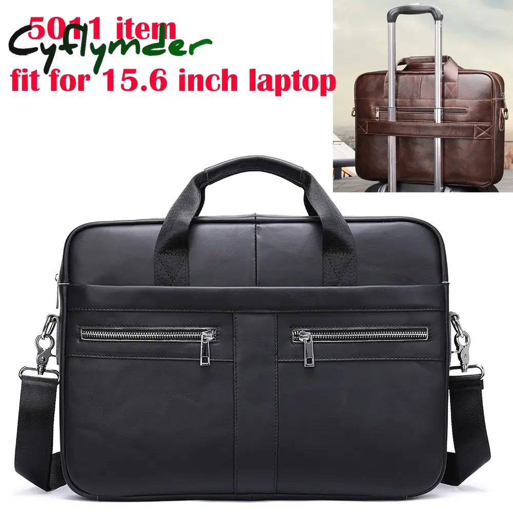 Cyflymder Men’s Bag Genuine Leather Men Briefcase For Laptop 14 Messenger Business Portfolio