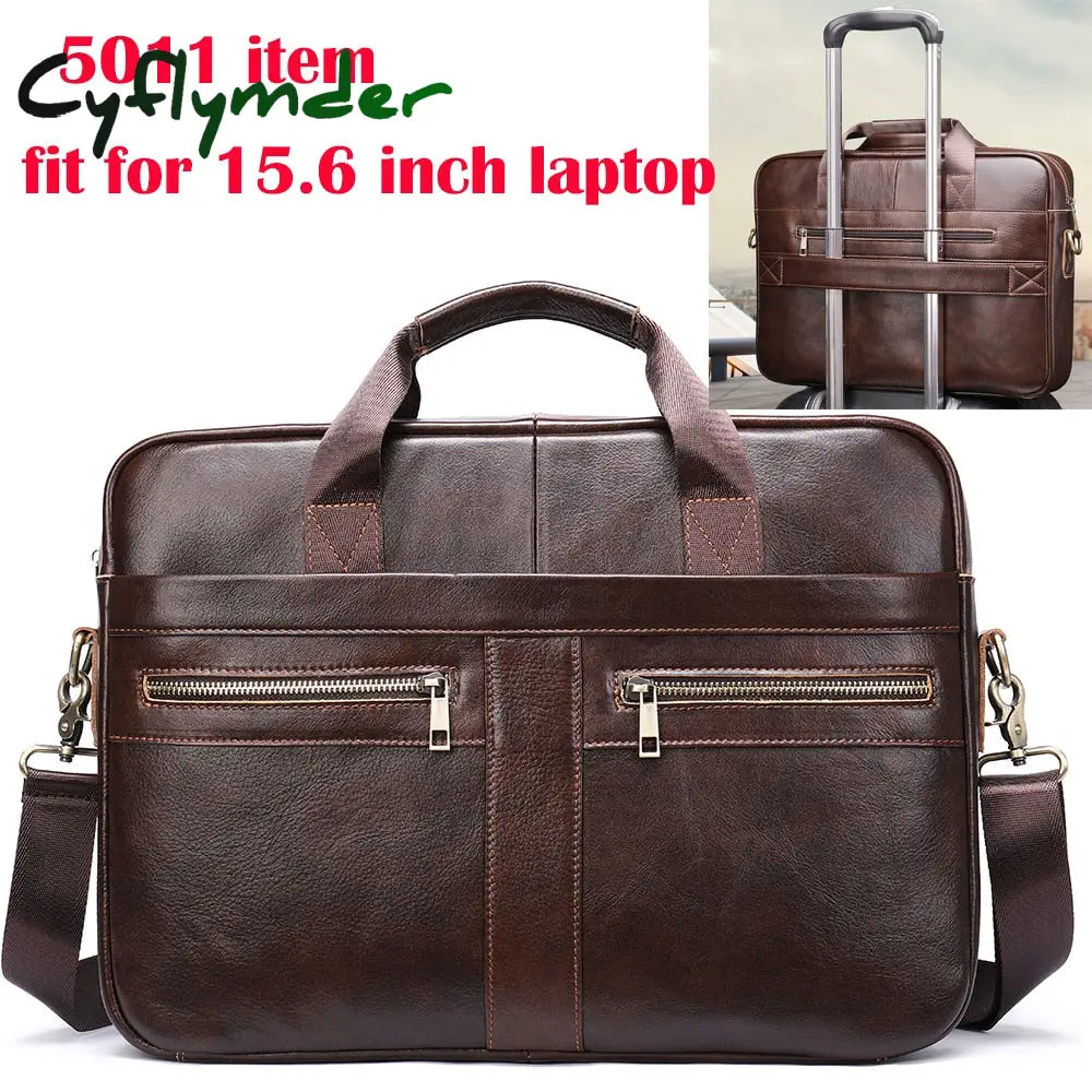 Cyflymder Men’s Bag Genuine Leather Men Briefcase For Laptop 14 Messenger Business Portfolio