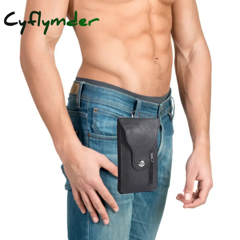 Cyflymder Men’s Bag Waist For Men Pu Leather Mobile Phone Cell Pouch Pocket Handbag Mini Holsters