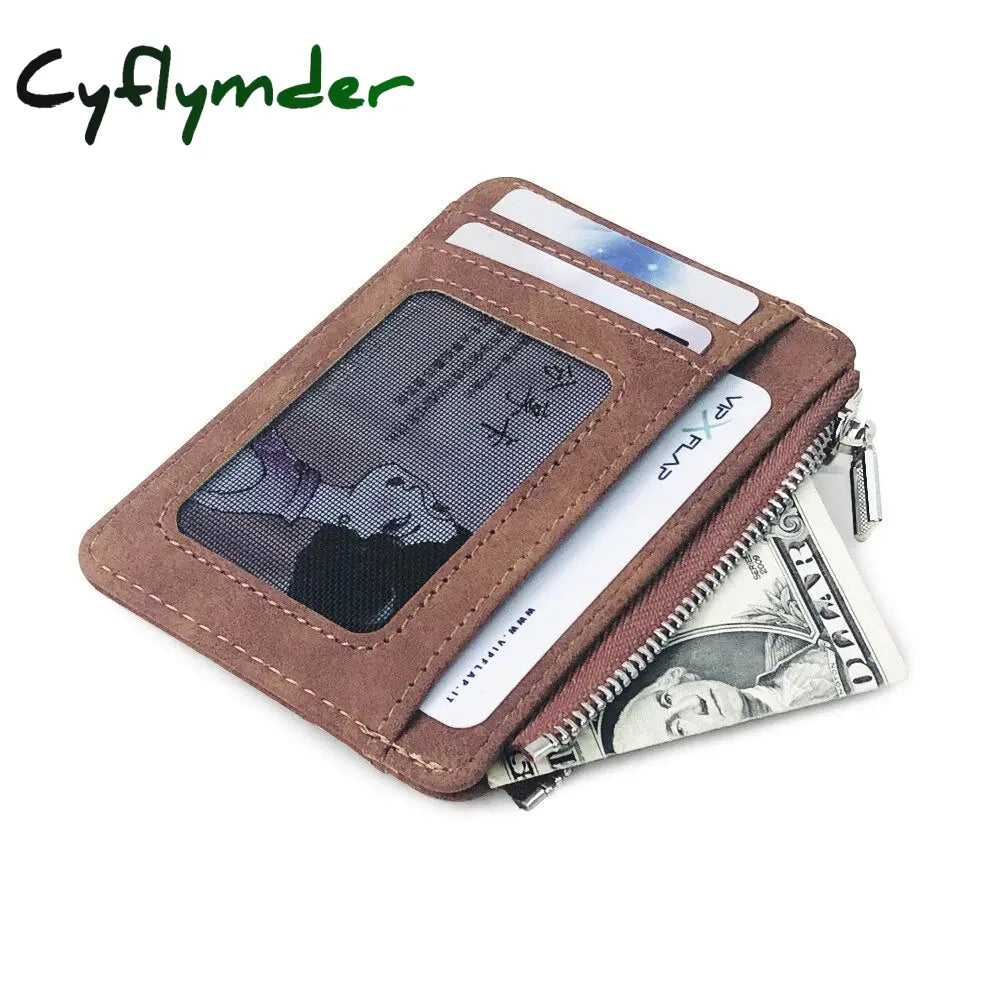 Cyflymder Men’s Card Wallet Short Matte Leather Retro Multi-Card Frosted Fabric Holder Money New