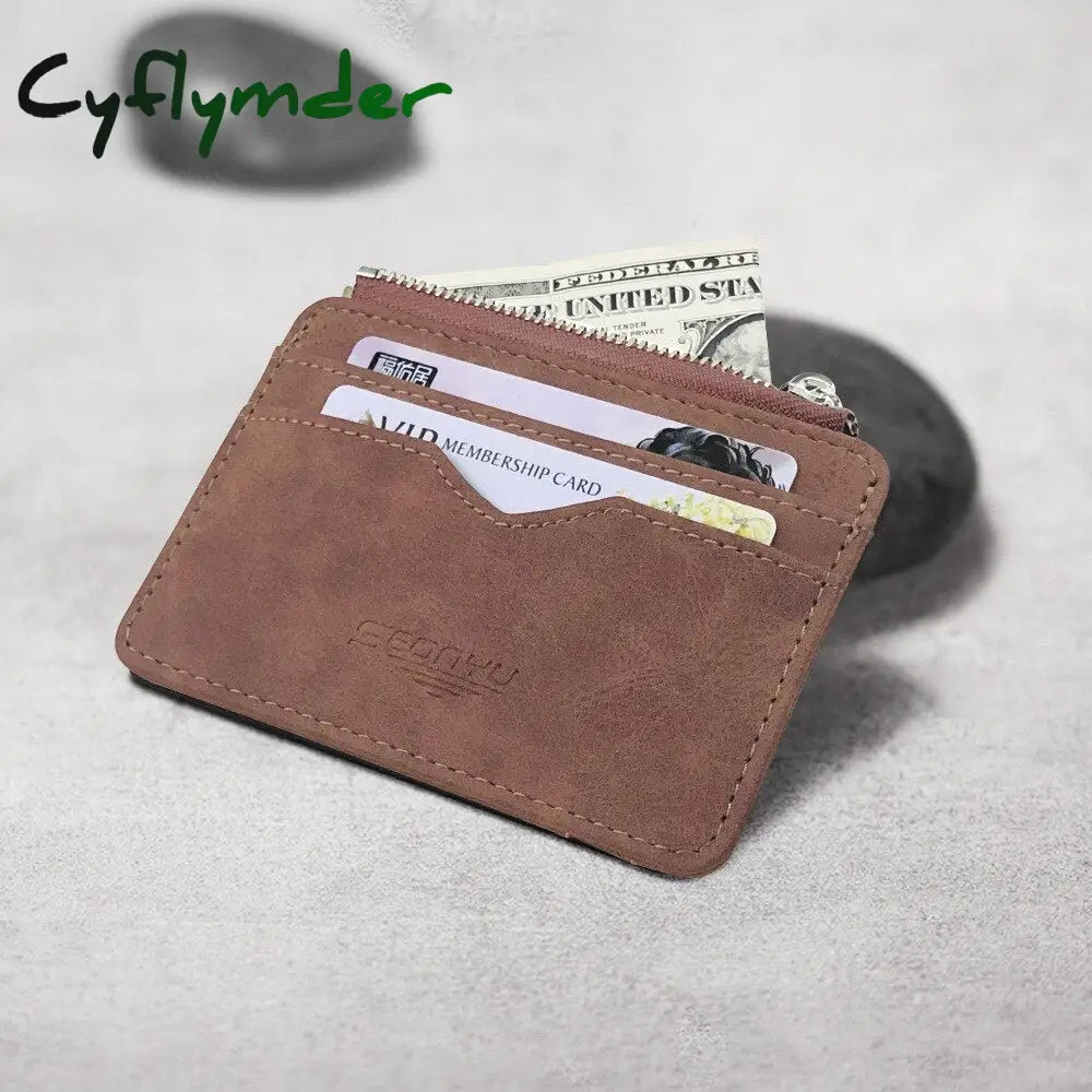 Cyflymder Men’s Card Wallet Short Matte Leather Retro Multi-Card Frosted Fabric Holder Money New