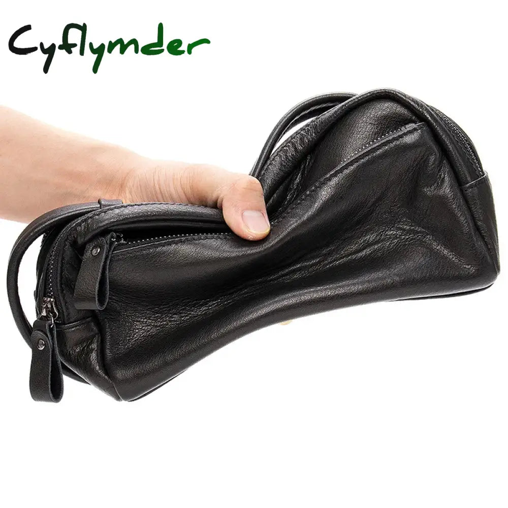 Cyflymder Men’s Clutch Bag Soft Genuine Leather Large Capacity Men Wallets Cell Phone Pocket