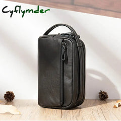 Cyflymder Men’s Clutch Bag Soft Genuine Leather Large Capacity Men Wallets Cell Phone Pocket