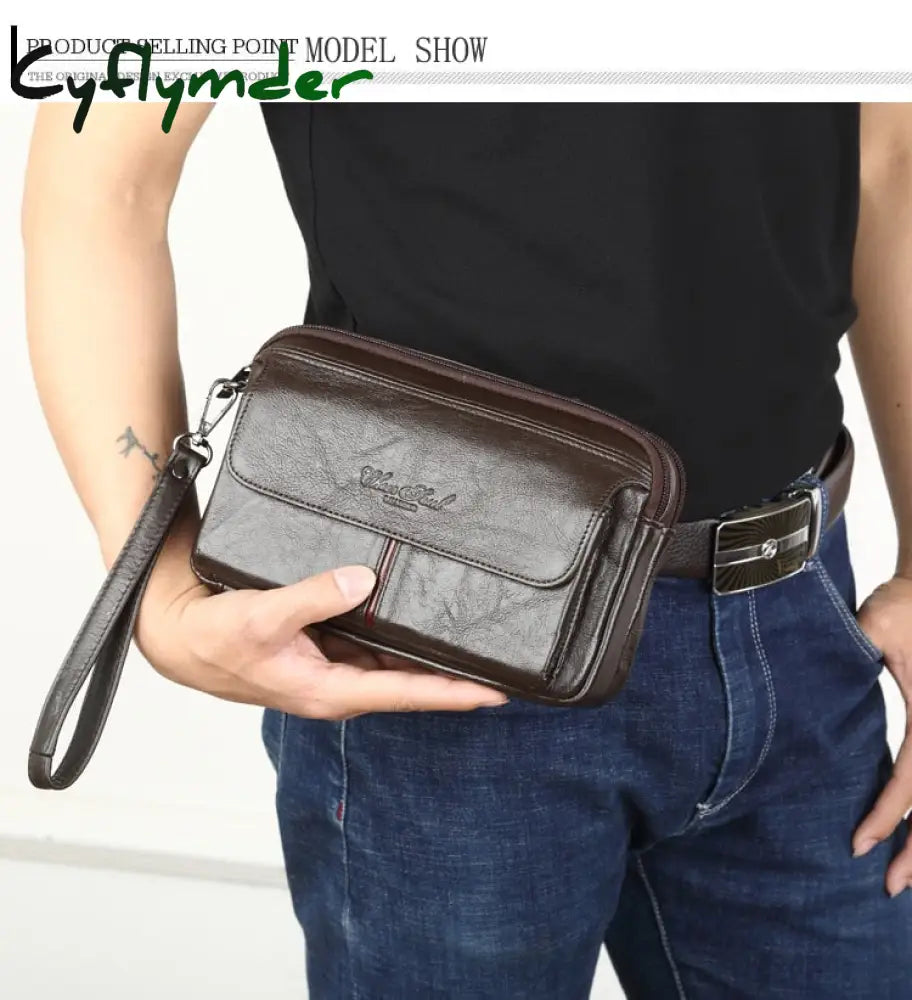 Cyflymder Men’s Clutch Bags For Men Genuine Leather Handbag Male Long Money Wallets Mobile Phone