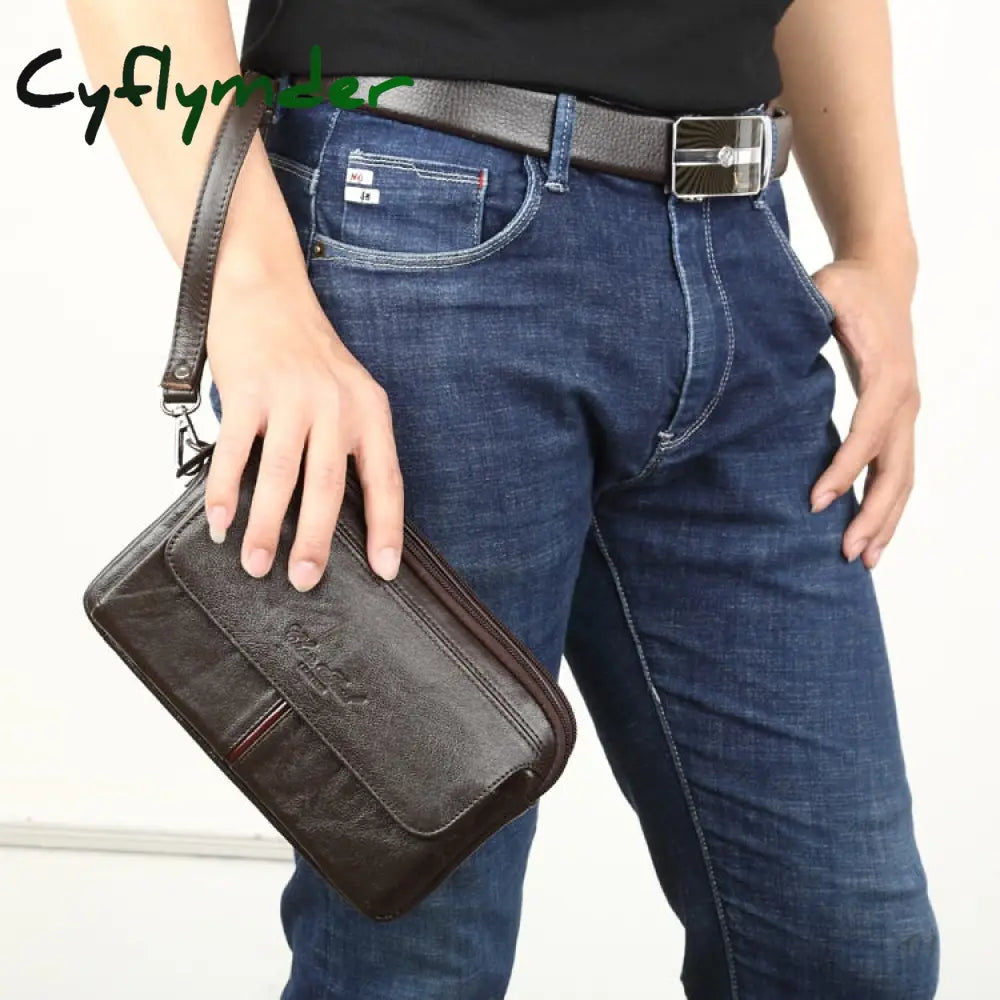 Cyflymder Men’s Clutch Bags For Men Genuine Leather Handbag Male Long Money Wallets Mobile Phone